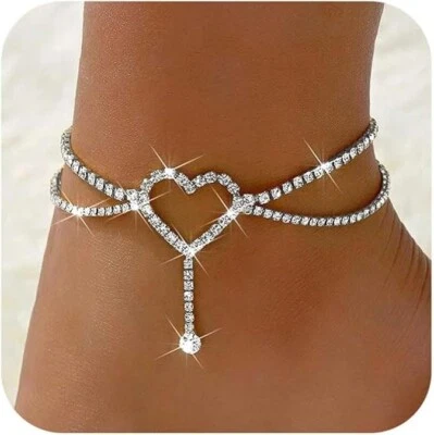 9Ct Round Cut Diamond Lab-Created Women's Fancy Anklet 14K White Gold Plated - Image 1 of 4