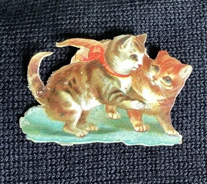 Vintage Victorian die cut cat kittens ephemera from scrapbook Antique - Imagen 1 de 3