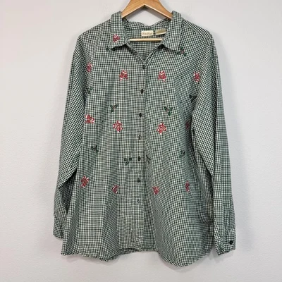 Bobbie Brooks Shirt Women's 26W 28W Green Gingham Christmas Holiday Top - Image 1 of 4