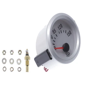 2 Inch 52mm Oil Temp Gauge Meter Kit Blue Pointer with Sensor Silver Tone White - Picture 1 of 7