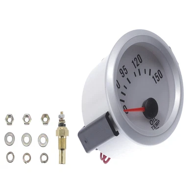 2 Inch 52mm Oil Temp Gauge Meter Kit Blue Pointer with Sensor Silver Tone White - Image 1 of 4