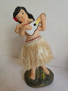 Vtg 1950's Aloha Hawaiian Hula Girl w Ukelele Bobble Head with Grass Skirt - Picture 1 of 9
