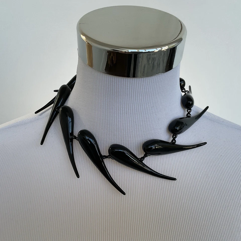 MUGLER Chunky 黑色金属链接泪珠项链罕见加盖收藏 — 第 1/4 张图片