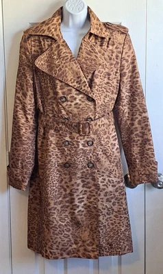 Calvin Klein Brown Leopard Animal Print Trench Coat Women’s Size Large - Image 1 of 4