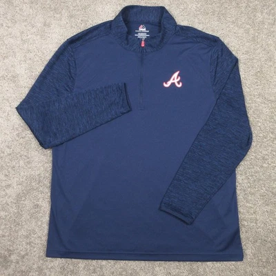Atlanta Braves Sweater Mens 2XL Navy Blue Majestic CoolBase Quarter Zip Pullover - Image 1 of 4