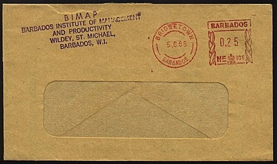 BARBADOS 1985 Cubierta con Bridgetown 25c Medidor Rojo..........................23982 Foto 1 de 1