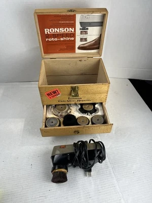 复古 Ronson 2 速 Roto-Shine 磁性电动鞋抛光机套件木盒 GG — 第 1/4 张图片