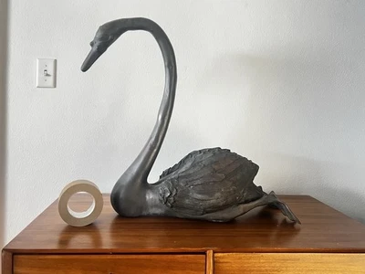 Vintage Mid-Century Bronze Swan Sculpture Garden Fountain Statue 28” Life Size - Image 1 of 4