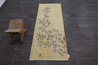 Alfombra de corredor turca vintage 2x5 pies lana anatolia hecha a mano pasillo Oushak AMARILLO Foto 1 de 4