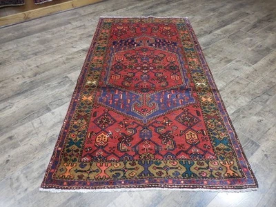 Geometric Turkish Vintage Rug,Turkish HandMade Anatolian Village Rug 3.6x7.5 Ft - Image 1 of 4