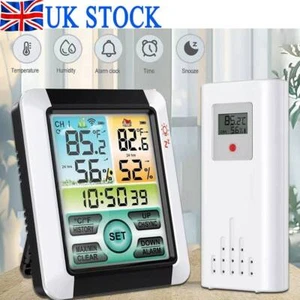 Touchscreen Thermometer Weather Station Wireless Clock Hygrometer Indoor Outdoor - Picture 1 of 12