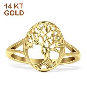 14K Gold Tree of Life Twisted Knot Branch Oval Split Shank Statement Ring