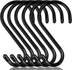 S Hooks 6 Inch Heavy Duty Large Hanging Plants Vinyl Coated Non-Slip Black - Picture 1 of 4