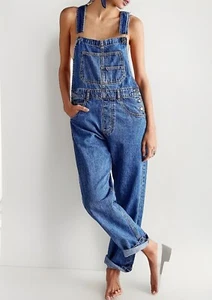 NUEVO Mono Denim Largo Mezcla Algodón Espalda Cruzada Micro Elasticidad M - Imagen 1 de 11