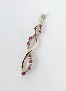 10k Yellow Gold .26ctw Ruby Diamond Caduceus Infinity Twist Drop Pendant - Picture 1 of 5