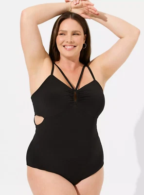 NEW TORRID SZ 0 BLACK Sweetheart Strappy Cutout Bodysuit Black NWT Large 12 F Foto 1 de 4