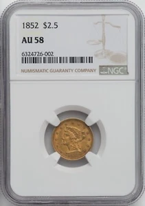 1852 LIBERTY HEAD $2.5 QUARTER EAGLE GOLD NGC AU58 - Picture 1 of 4
