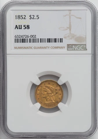 1852  LIBERTY HEAD $2.5 QUARTER EAGLE GOLD NGC AU58 Cover