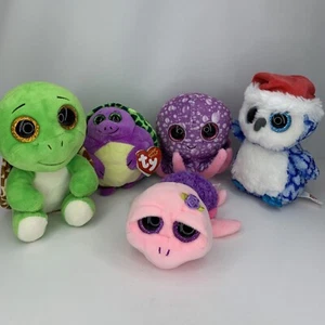 Ty Beanie Baby Lot Qty 5 *No Tag/Damaged Tag* Ballz & Boos Turtles Owl Octopus - Picture 1 of 21