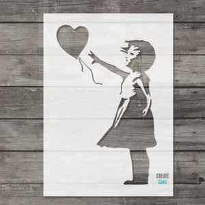 Banksy Girl Heart Balloon reusable STENCIL Graffiti Template Wall Art Painting - Picture 1 of 3