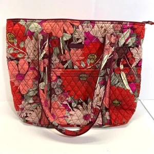 Vera Bradley Large Tote Bag Double Handle Red Pink Orange Floral Travel Workbag - Picture 1 of 12