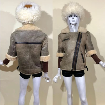 Vintage 1980s Shearling Flight Jacket / 20s Pilot / Sheepskin / Asymmetric Zip - Image 1 of 4