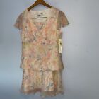 Maggy London NWT Sz8 Vintage 2 Pc Floral Silk Skirt Set Short Sleeve Top Pastel