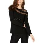 INC International Concepts Black Mesh Floral Lace Dressy Top Shirt Blouse Size L