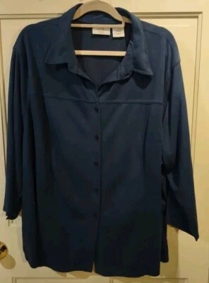 KATHY IRELAND Size 3X SHIRT/TOP Blue faux suede button-down 3/4 Slit sleeves EUC - Image 1 of 4