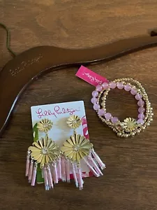 Lilly Pulitzer Mandevilla Pink TASSEL EARRINGS & BEAD BRACELET GWP Gift Set NWT - Picture 1 of 5