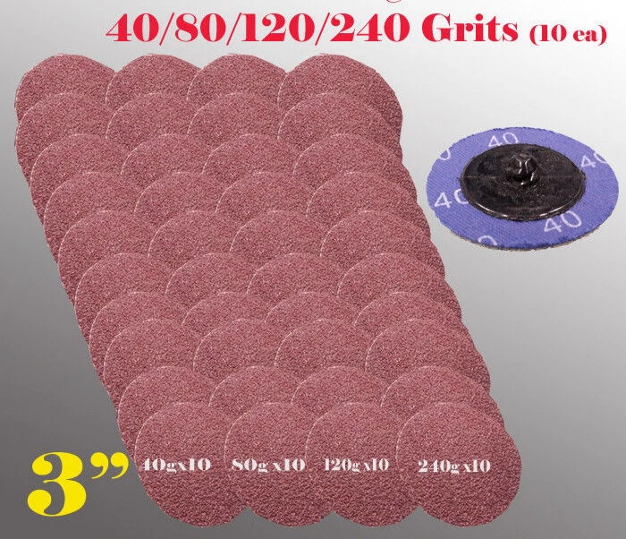 MTP (MULTITOOLPRO) 40x 3" Mix 40/80/120/240 Grit for Type R Sanding Abrasive Disc Roll Lock Disk