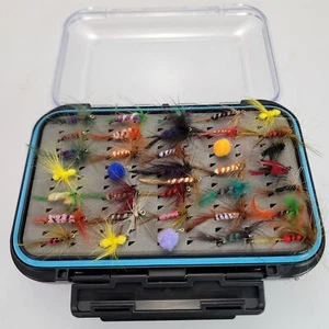 Assorted Lot of Fly Fishing Flies with Case Lot of 64 - Picture 1 of 4