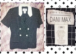 Ladies Dani Max Blk & Wht Grid Print Woven Blazer Sz 14 PREOWN 80s/90s Vintage - Picture 1 of 5