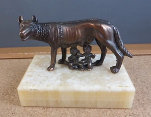 Classic Roman Mythology Bronze Sculpture Romulus & Remus She-Wolf Marble Base - Picture 1 of 12