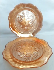 2 Jeannette Glass Iris & Herringbone 5 1/2" Saucer & Dessert Plate Marigold - Picture 1 of 4
