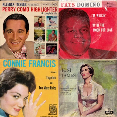 4 Vintage 45s w/Picture Sleeves Perry Como Fats Domino Connie Francis Joni James - Image 1 of 4