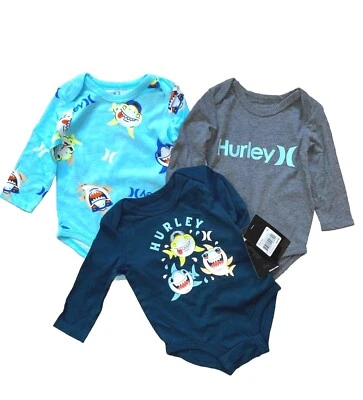 Conjuntos de body HURLEY 3 piezas para bebé niño, mangas largas o cortas; talla 6M o 9M, nuevos con etiquetas Foto 1 de 2