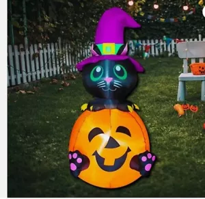 4' ALTO GATITO GATO EN CALABAZA HALLOWEEN INFLABLE POR CALABAZA HUECO NUEVO EN CAJA - Imagen 1 de 2