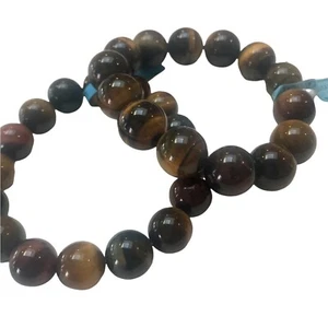 NEW 2 Tigers Eye Gemstone 12mm Bead Bracelets Protection Healing Amulet Stretch - Picture 1 of 4