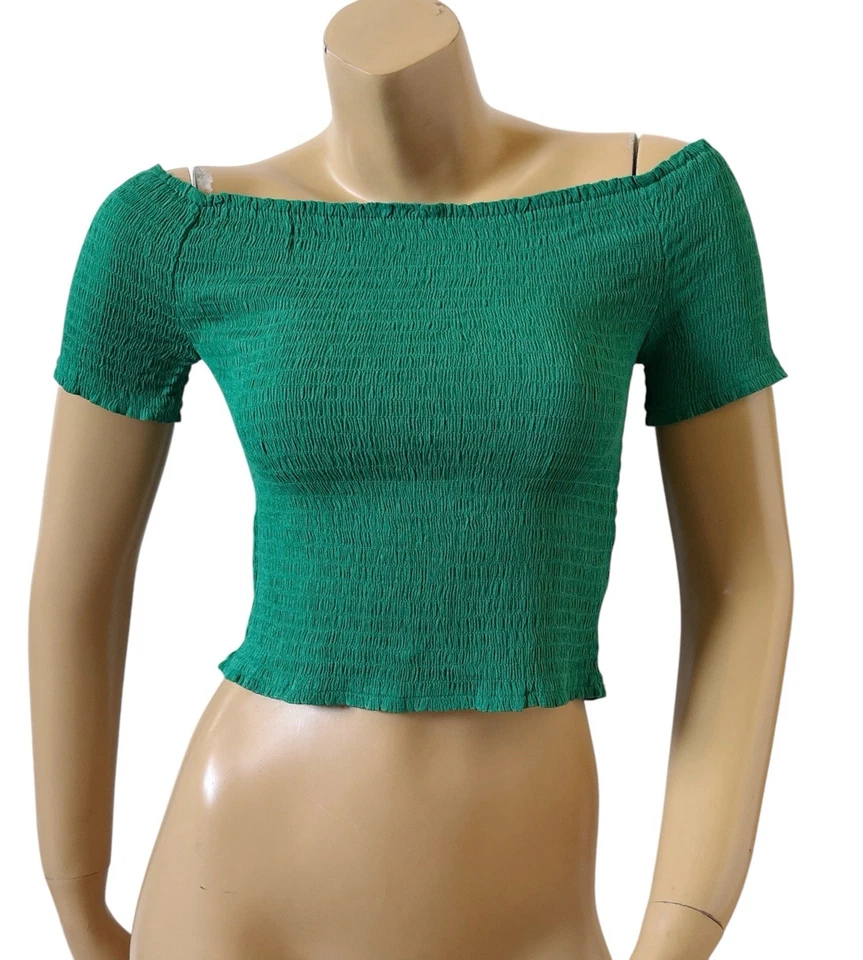 Camisa corta AMBIANCE para mujer talla grande verde cuello barco manga corta ajustada Foto 1 de 4