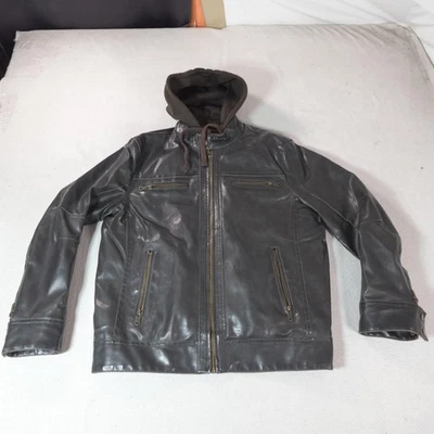 Chaqueta Y2K Sonoma Para Hombre Grande Negra Motociclista Imitación Cuero Sherpa Forrada Con Capucha Gruesa Foto 1 de 4