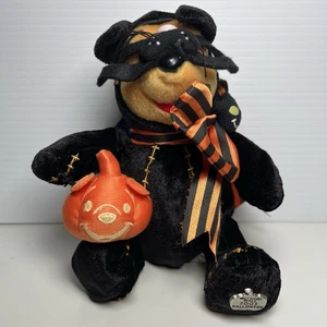 2003 Disney Winnie the Pooh Halloween Black Cat Mask Pumpkin 7" Beanie Plush - Picture 1 of 14