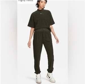 Set jacquard donna Nike verde oliva tessuto spugna taglia small top fondo grande - Foto 1 di 17
