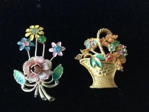 2 Vintage Emaille Blumen Pins, unsigniert - Bild 1 von 5