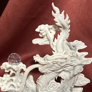 Chinese Dragon Sculpture w/ Crystal Ball on Pedestal 7" Tall - Picture 1 of 9