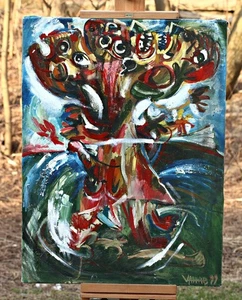 Pintura al óleo expresionista abstracta - Composición colorida - Fecha 1999 - Imagen 1 de 5