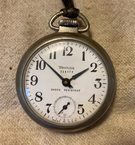 Vintage 1958 Westclox Scotty Silver Tone White Dial Pocket Watch USA - Works - Picture 1 of 10