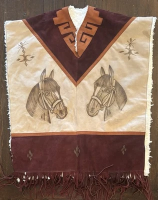Poncho Auténtico Gamuza Cuero Rebozo Envoltura Estampado Caballo Oveja Occidental Lana Foto 1 de 4