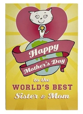 Mother’s Day Card For Sister Funny Cat On World Hallmark Greeting Card NEW - Image 1 of 4