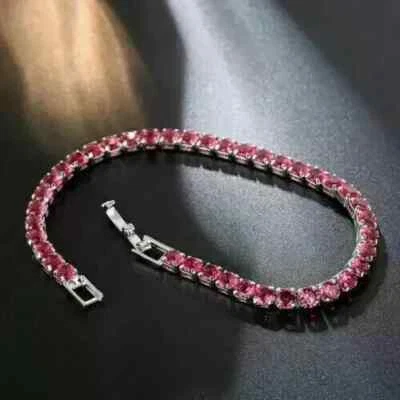 3.5MM Round Lab Created Ruby Women's Tennis Bracelet 14K White Gold Plated 7" - Image 1 of 4